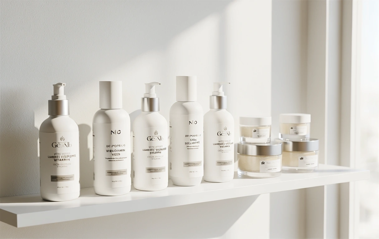 Assortment of natural supplements for men and beauty products