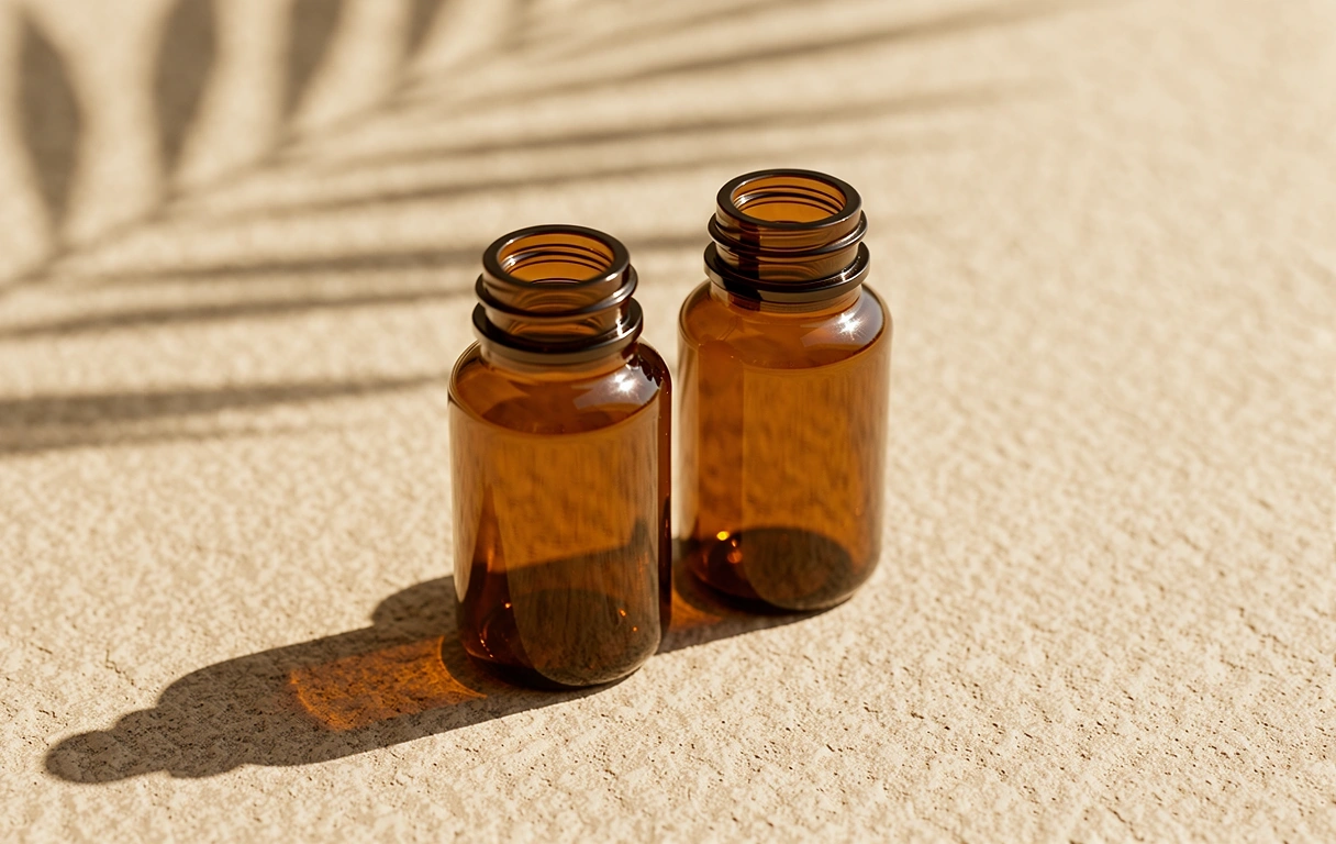 Premium natural supplements in amber glass