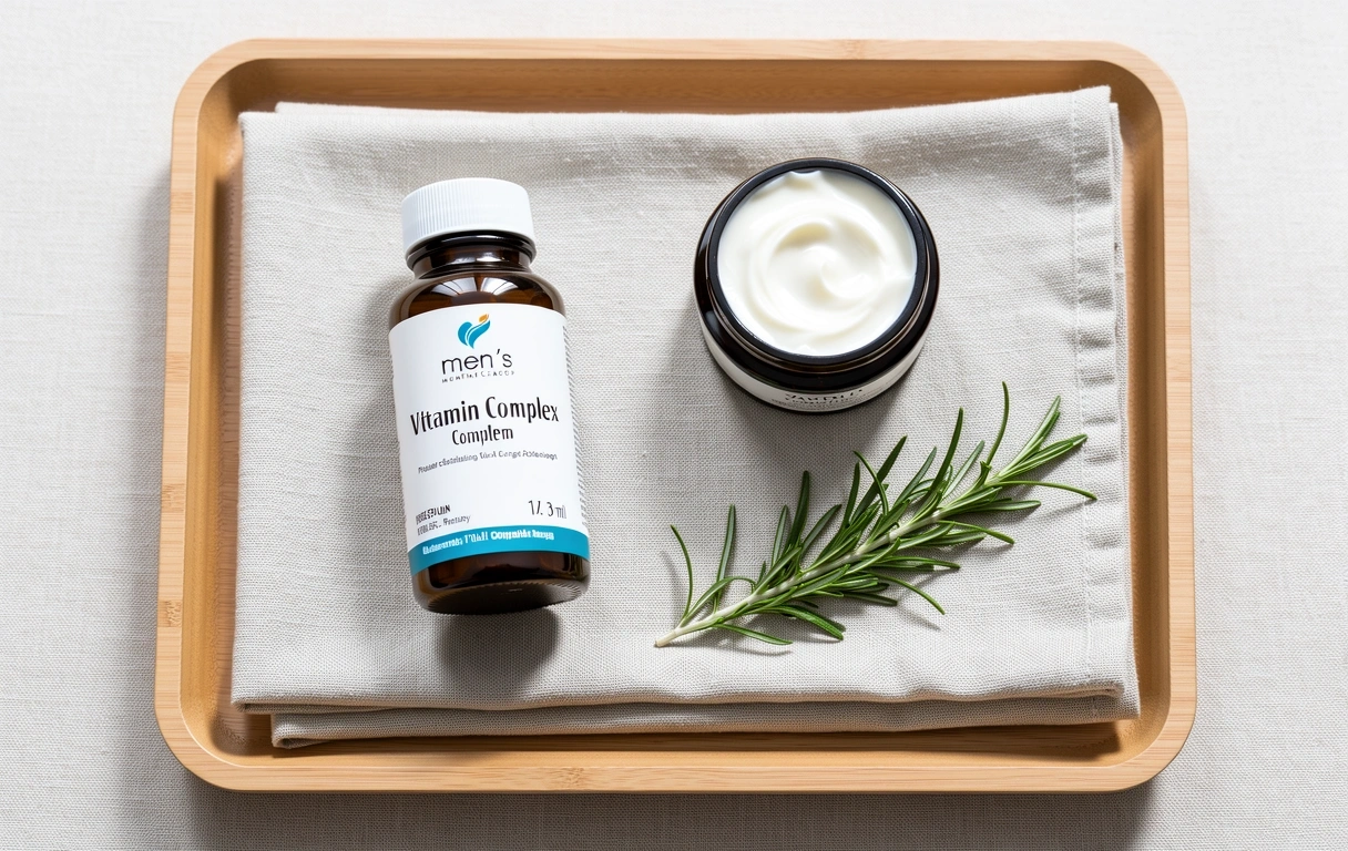 Men's vitamin complex and facial care products
